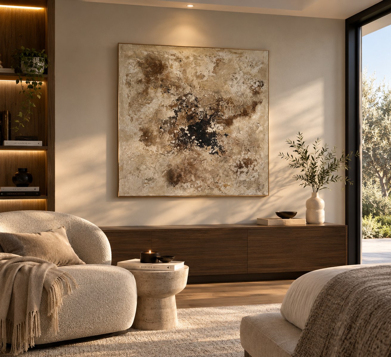 Obra Alba Mineral en un living cálido