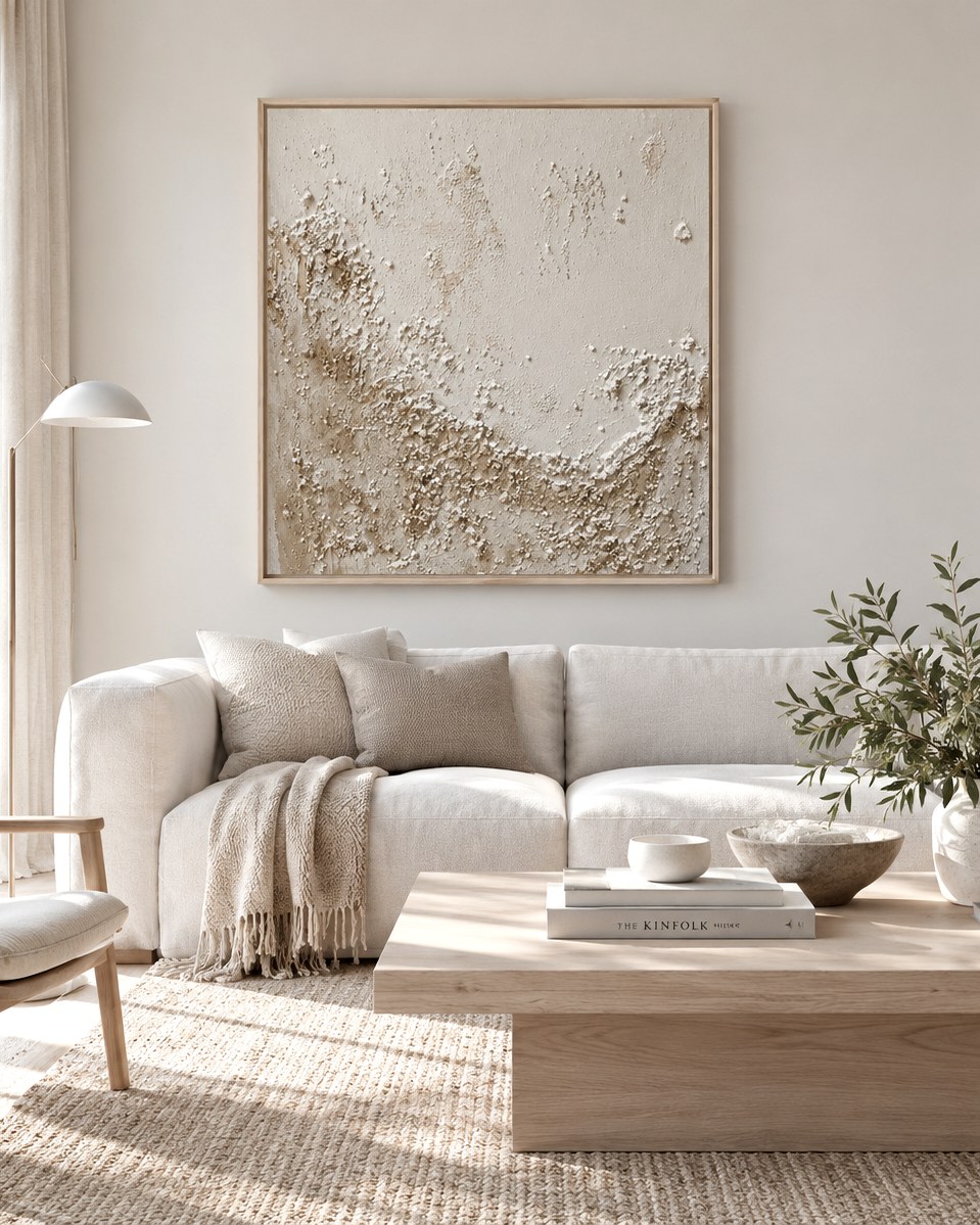 Obra Arrecife de 100 × 100 cm en un living